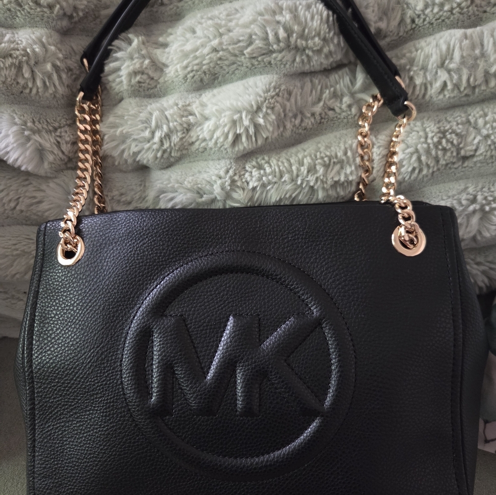Michael Kors Black Shoulder Bag with Gold Chain Hardware